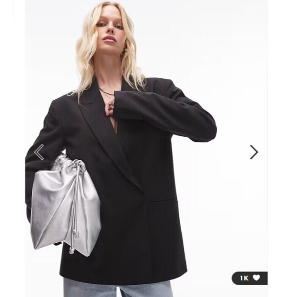 Topshop Double breasted black oversized blazer size 4 - Picture 9 of 14